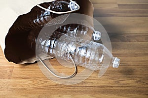 plastic bottles in paper bag for reuse.