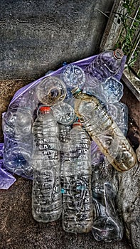 Plastic bottles, recycling bins