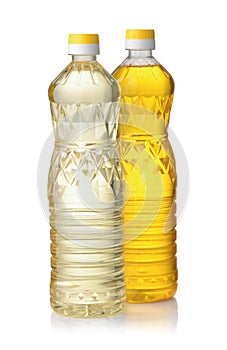 Plastic bottles of refined and  unrefined vegetable oil