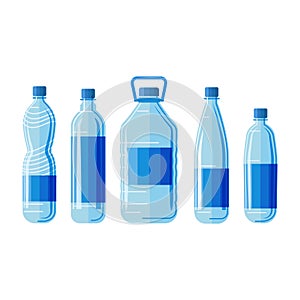 Plastic bottles set on white background.