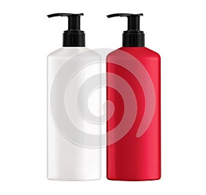Plastic bottles shampoo isolated on white