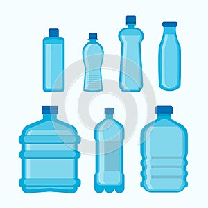 Plastic bottles shapes vector isolated flat icons set