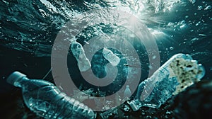 The floating plastic waste. AI generated photo