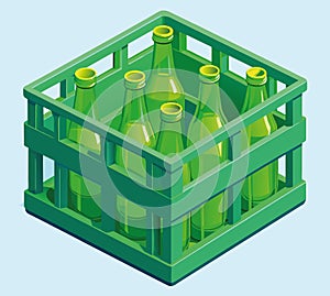 Plastic box for carrying green glass bottles-