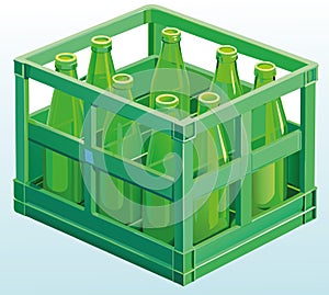 Plastic box for carrying green glass bottles-