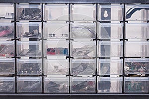 Plastic box tool organizer for nails, screws, bolts and other details