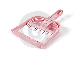 Plastic broom and dustpan on white background