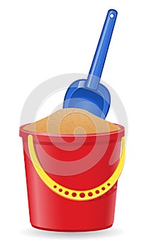 Plastic bucket and shovel vector illustration