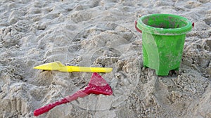 Plastic buckets and shovels