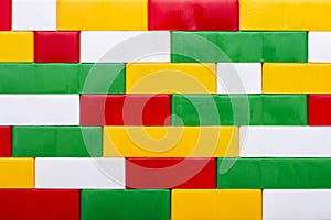 Plastic building blocks background. Colorful toy bricks for kid. Colorful construction blocks background
