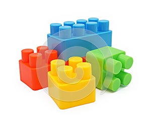 Plastic building toy blocks isolated on white background