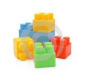 Plastic building toy blocks isolated on white background