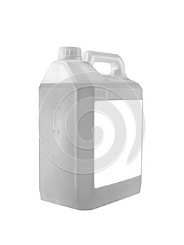 plastic canister with an empty label, highlighted on a white background. Layout of the label, brand and packaging design