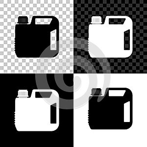 Plastic canister for motor machine oil icon isolated on black, white and transparent background. Oil gallon. Oil change