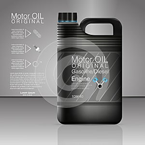 Plastic cans for engine oil and technical fluids. Eps 10 Vector canister oil bottle engine, oil background