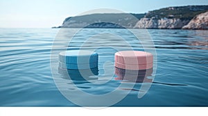 Plastic Bottle Caps Floating in Ocean - Marine Pollution Concept