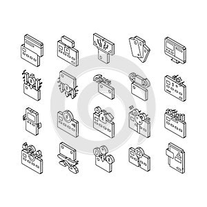 Plastic Card Payment Collection isometric icons set vector