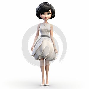 Plastic Cartoon 3d Render Of Hannah With Dress And Short Hair