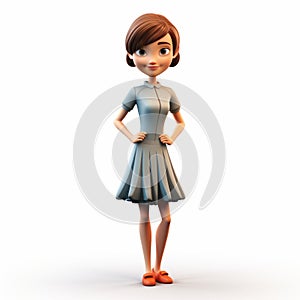 Plastic Cartoon 3d Render Of Hannah With Dress And Short Hair