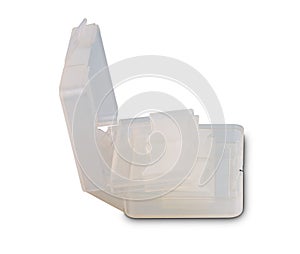 Plastic case for SD card storage or Memory card box isolated on white background