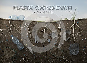 Plastic Chokes Earth Global Environmental Crisis Concept