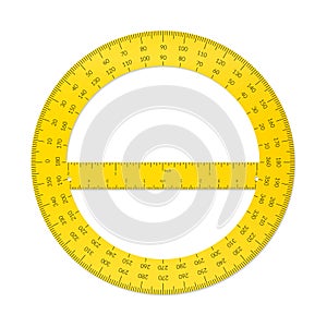 Plastic circular protractor with a ruler