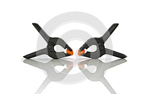 Plastic clamps on a white background