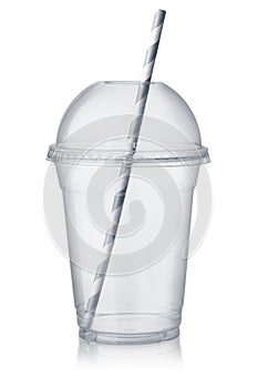 Plastic clear cup with dome lid and straw