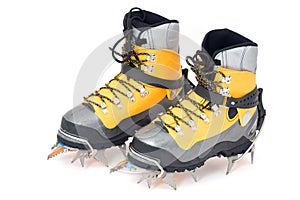 Plastic climbing boots with crampons photo