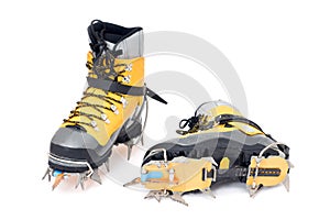 Plastic climbing boots with crampons photo