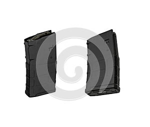 Plastic clip for cartridges. Assault rifle magazine isolated on white background