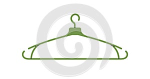 Plastic clothes hanger. Empty accessory with hook for garment hanging, apparel storage. Wardrobe, closet item. Cloakroom photo