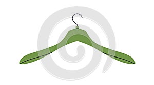 Plastic clothes hanger with hook. Empty accessory for storing apparel, hanging top garment in cloakroom. Storage rack