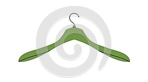 Plastic clothes hanger with hook. Empty accessory for storing apparel, hanging top garment in cloakroom. Storage rack photo