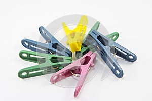 Plastic Clothes Pegs isolated on White Background
