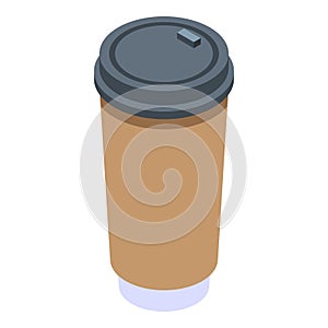 Plastic coffee cup icon, isometric style