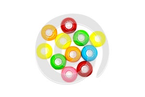 Plastic colored accessories in the form of rings for women`s creativity