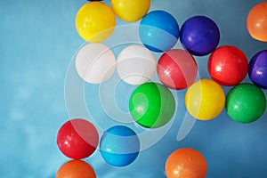 Plastic colored balls in the children`s pool