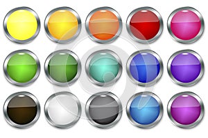 plastic colored buttons in modern style. Blank shiny colored buttons. Banner web buttons. Vector illustration.