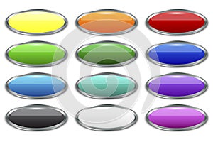 plastic colored buttons in modern style. Blank shiny colored buttons. Banner web buttons. Vector illustration.