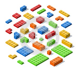 Plastic Colorful Construction Blocks, Bricks and Planes in Isometric Style photo