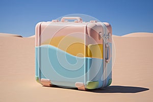 Plastic colorful suitcase for travel. Summer vacation and leisure concept created with ai generative tools