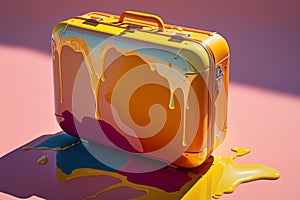 Plastic colorful suitcase for travel. Summer vacation and leisure concept created with ai generative tools