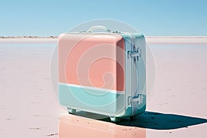 Plastic colorful suitcase for travel. Summer vacation and leisure concept created with ai generative tools