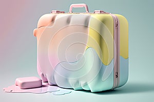 Plastic colorful suitcase for travel. Summer vacation and leisure concept created with ai generative tools