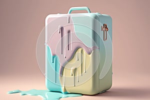 Plastic colorful suitcase for travel. Summer vacation and leisure concept created with ai generative tools