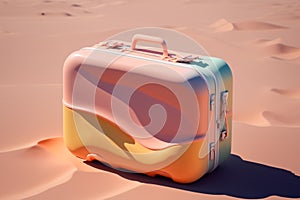 Plastic colorful suitcase for travel. Summer vacation and leisure concept created with ai generative tools