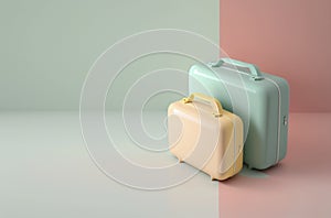 Plastic colorful suitcase for travel. Summer vacation and leisure concept created with ai generative tools