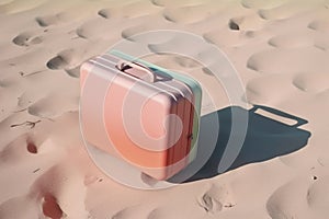 Plastic colorful suitcase for travel. Summer vacation and leisure concept created with ai generative tools