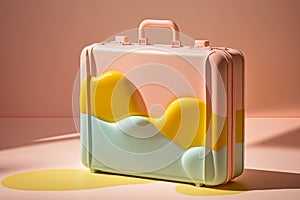 Plastic colorful suitcase for travel. Summer vacation and leisure concept created with ai generative tools